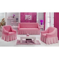 Чехол на диван и кресла с юбкой - розовый