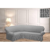 Чехол на угловой диван с юбкой - светло серый