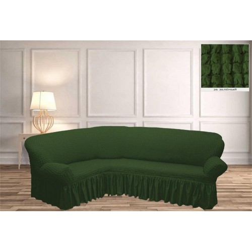 Чехол на угловой диван с юбкой - зеленый