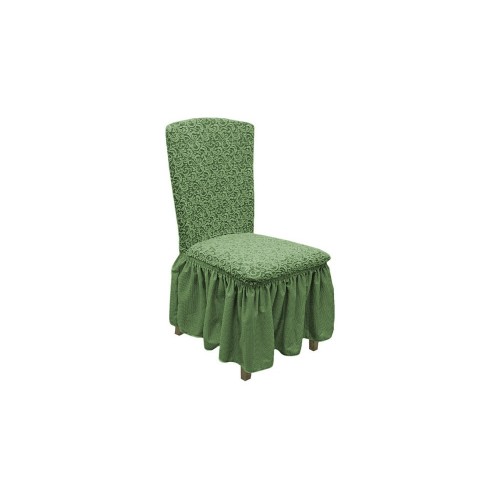 Чехлы на стулья с юбкой жаккардовые вензель 6 штук зеленые