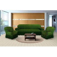 Чохол на диван і крісла жакардовий зі спідницею вензель зелений