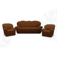 Чехол на диван и кресла жаккардовый без юбки вензель коричневый