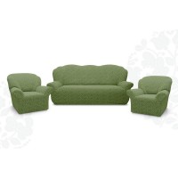 Чехол на диван и кресла жаккардовый без юбки вензель зеленый