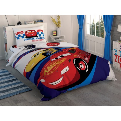 Детское постельное белье c простыней на резинке TAC Disney Cars Race